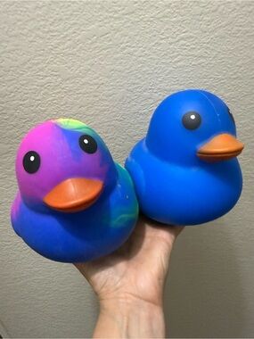 Bundle of 2 Jumbo squishy duck. Over 5 inch. Blue & Tie Dye. NEW. Viral toy